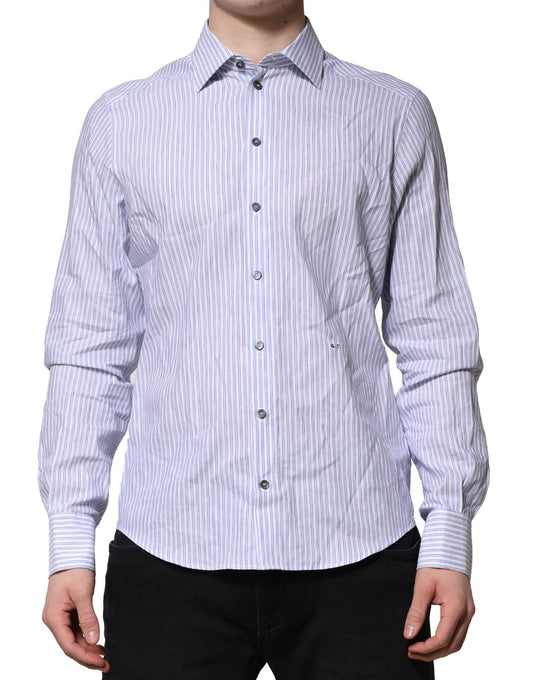 Dolce & Gabbana White Blue Striped Cotton Dress Formal Shirt