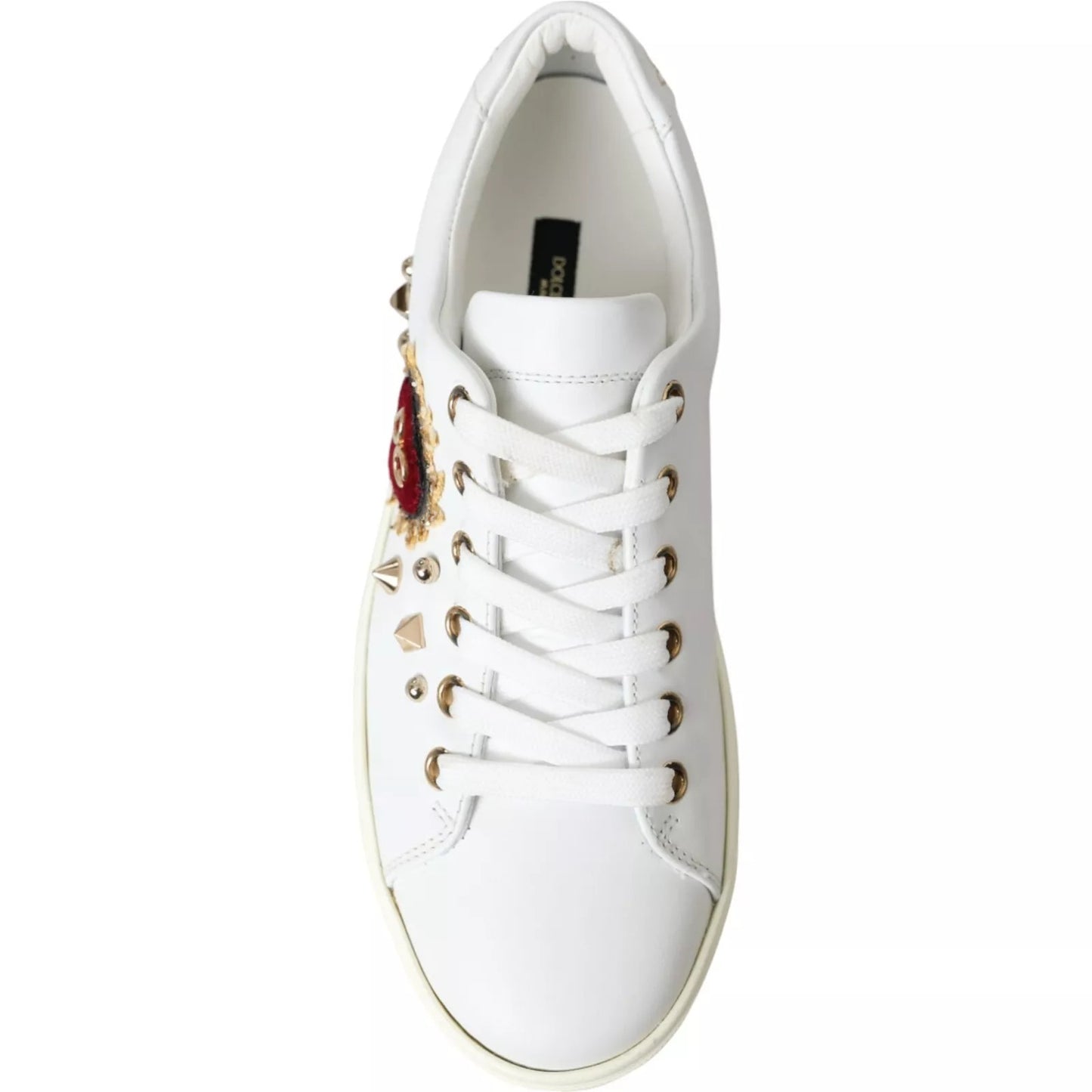 Dolce & Gabbana Weiße Leder Gold Rote Herz Sneakers Schuhe