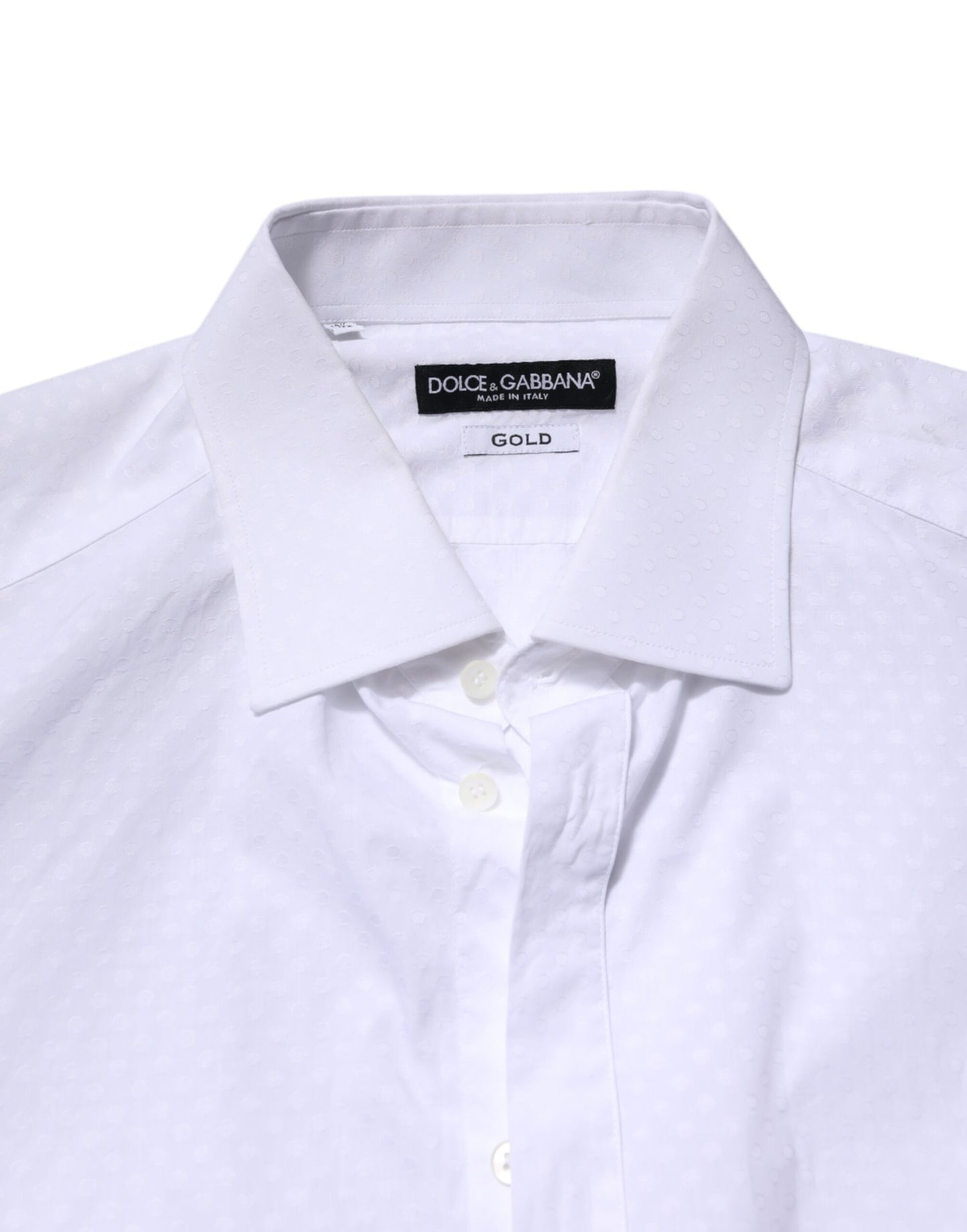Dolce & Gabbana – Weißes, goldfarbenes, langärmliges, formelles Baumwollhemd