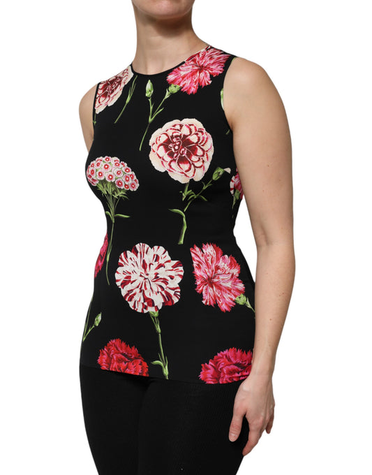 Dolce & Gabbana – Schwarzes, ärmelloses Tanktop mit Blumenmuster