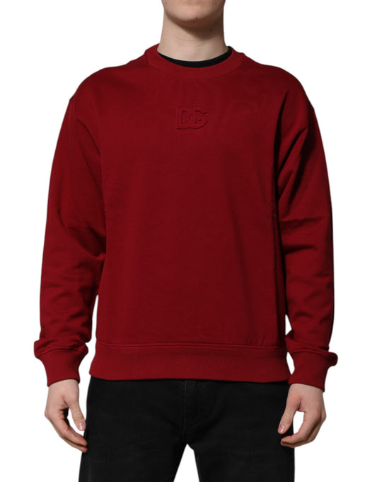 Dolce & Gabbana – Roter Baumwollpullover mit Rundhalsausschnitt und geprägtem Logo