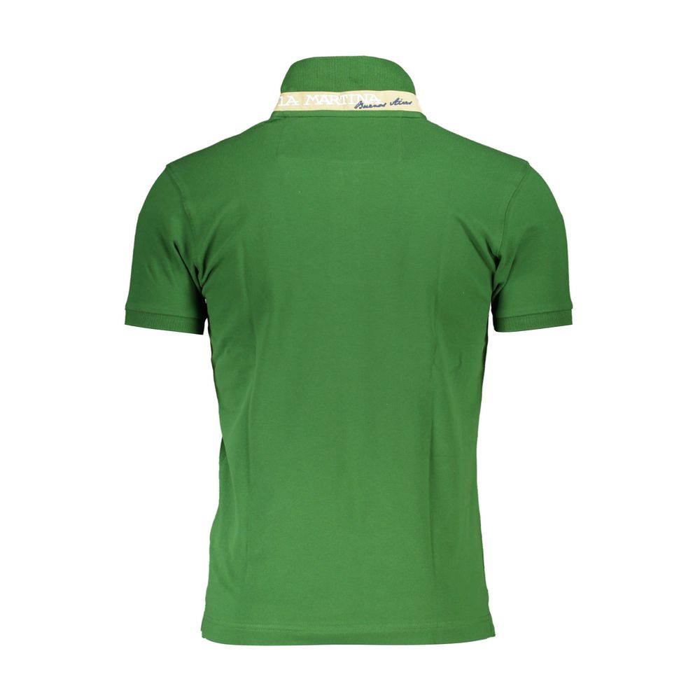 La Martina Elegantes, grünes Slim-Fit-Poloshirt mit Kontrastdetails