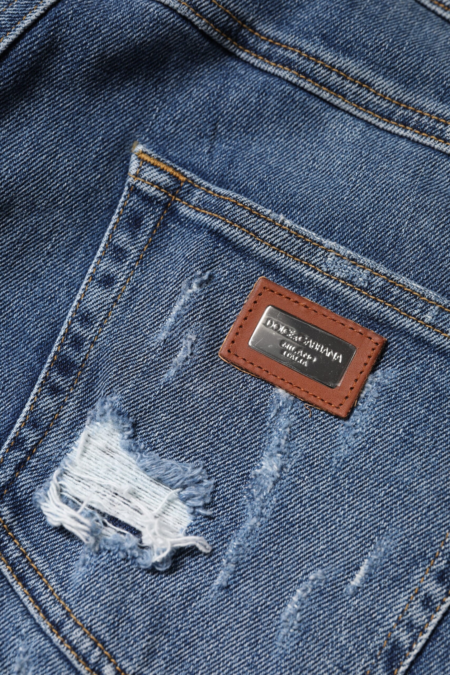 Dolce & Gabbana – Blaue, zerfetzte Jeans aus Baumwolle mit niedriger Taille