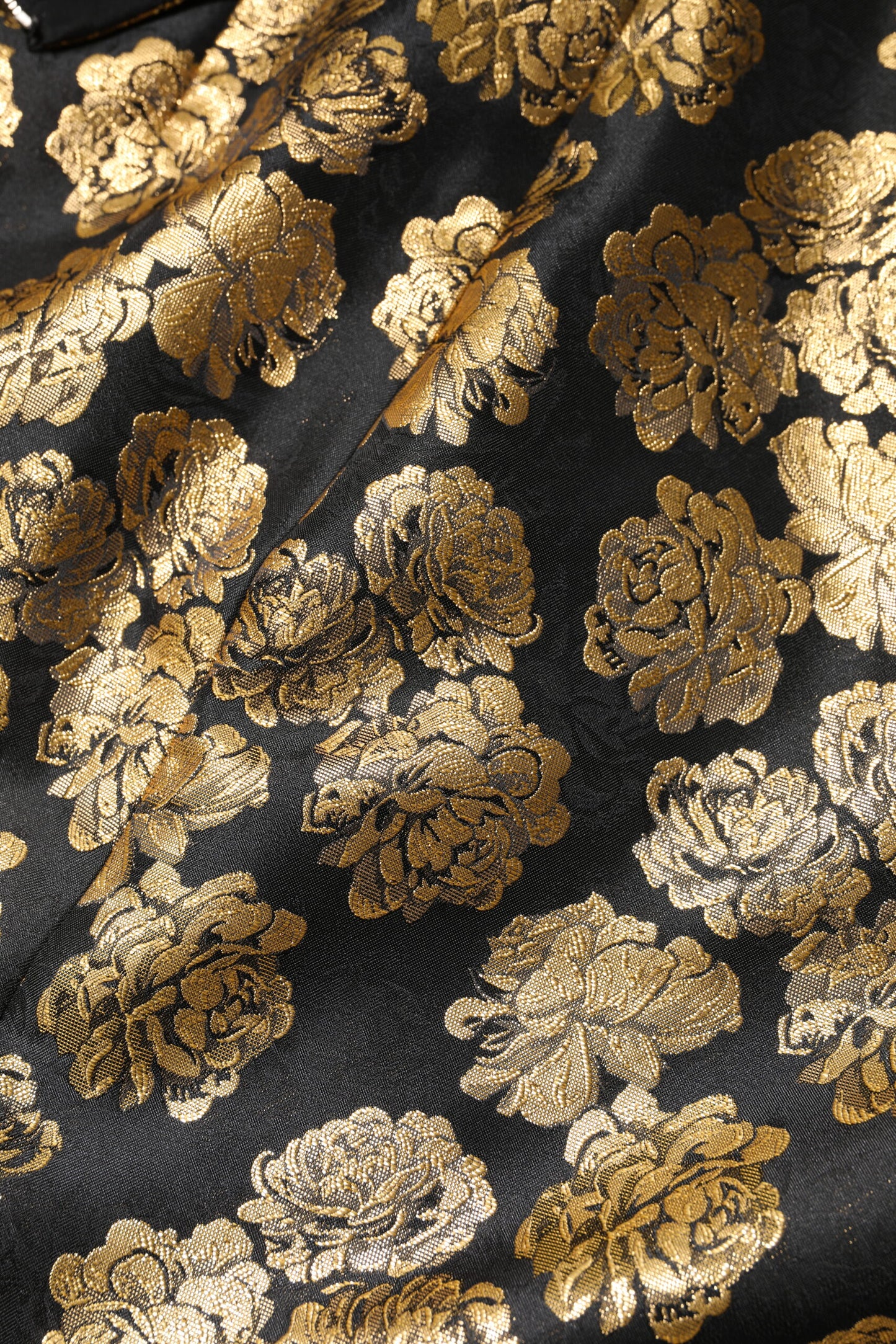 Dolce & Gabbana – Schwarz-goldener Jacquard-Minirock mit Blumendruck