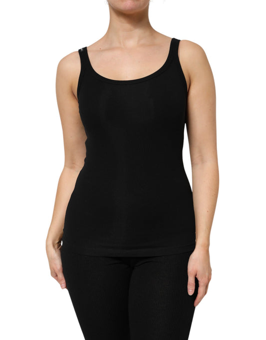 Dolce & Gabbana Schwarzes ärmelloses Tanktop aus Baumwollstretch für Damen