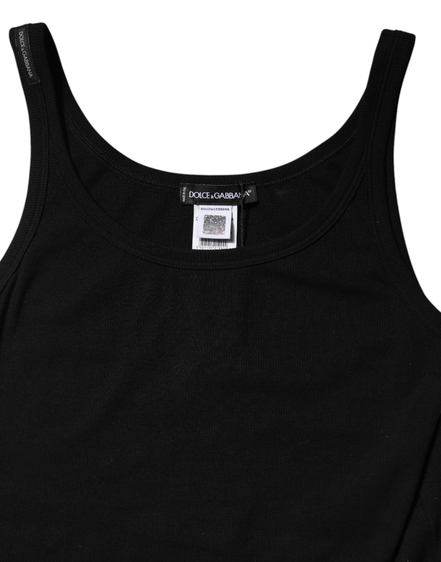 Dolce & Gabbana Schwarzes ärmelloses Tanktop aus Baumwollstretch für Damen