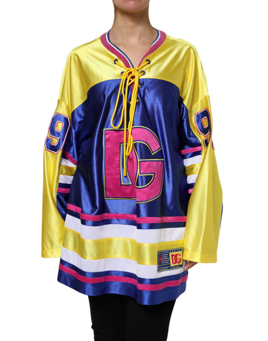 Dolce & Gabbana – Mehrfarbiges Polyester-Oberteil mit langen Ärmeln und V-Ausschnitt