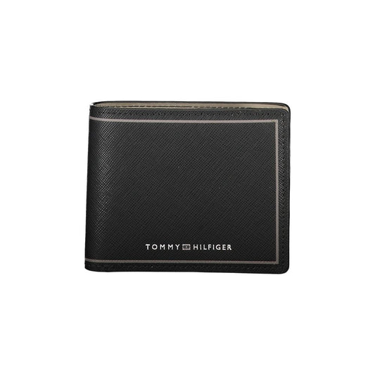 Tommy Hilfiger – Schwarzes Lederportemonnaie mit zwei Karten