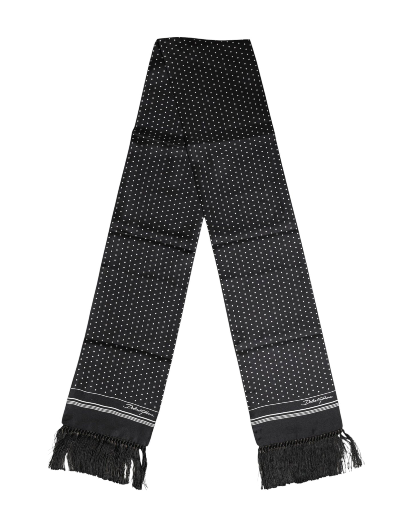 Dolce & Gabbana – Foulard-Schal mit Fransen und schwarzen Punkten, Weiß
