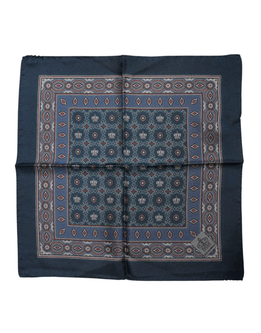 Dolce & Gabbana – Blau bedruckter quadratischer Foulard aus Seide für Herren