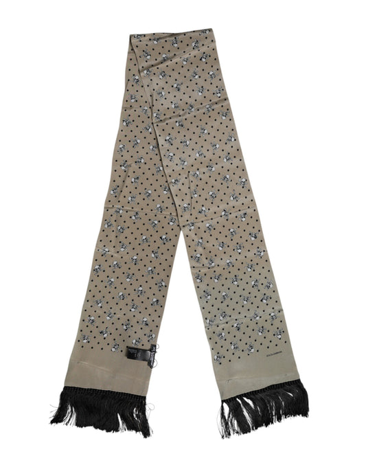 Dolce & Gabbana Grauer Seidenschal mit Totenköpfen und Fransen für Herren