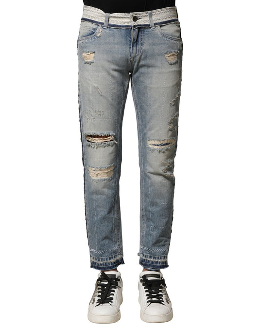 Dolce & Gabbana Hellblaue zerfetzte Straight Men Denim Jeans