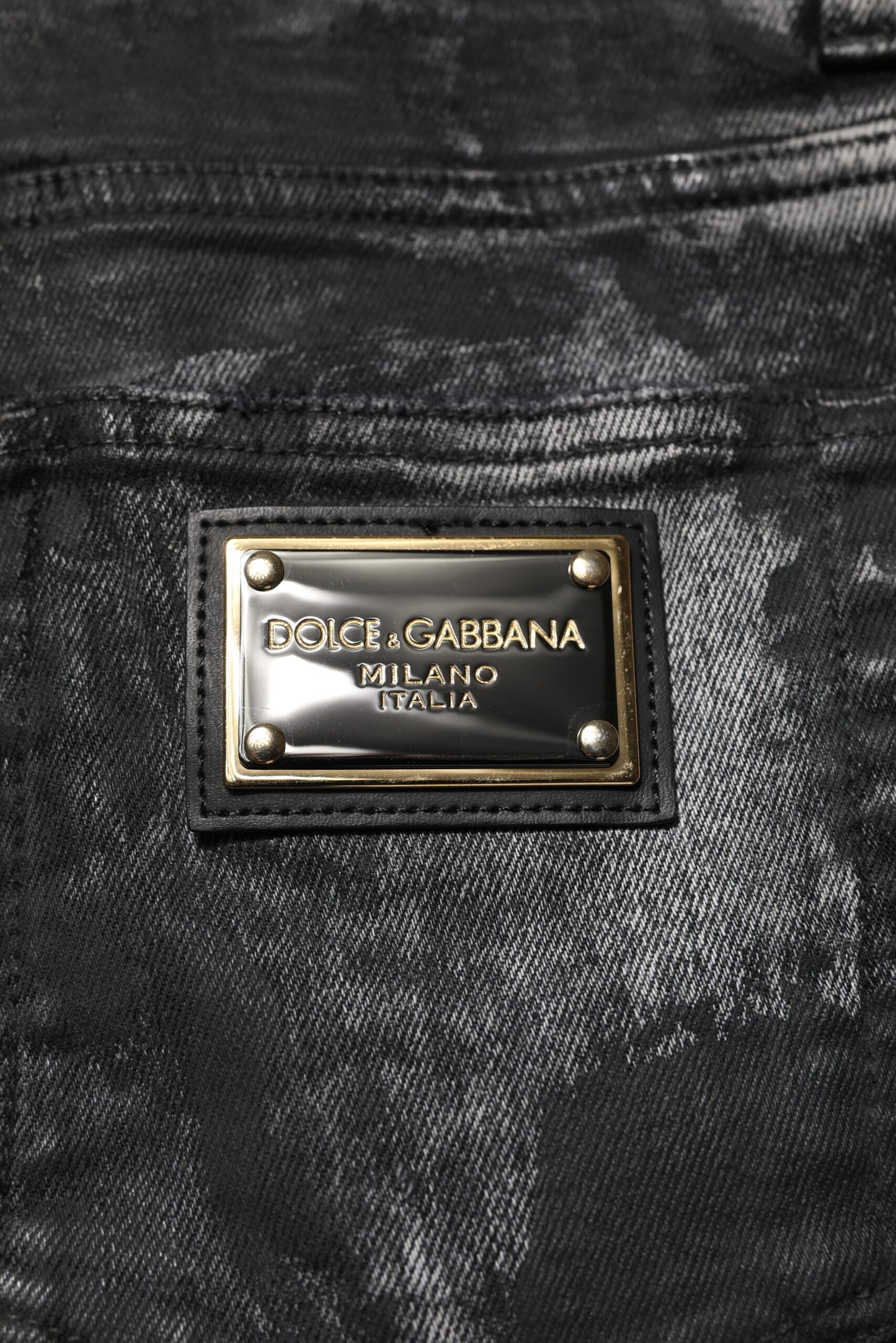 Dolce & Gabbana – Schwarze, verwaschene Skinny-Jeans mit Verzierung