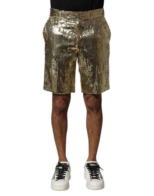 Dolce & Gabbana – Bermudashorts aus Polyester mit goldenen Paillettenverzierungen