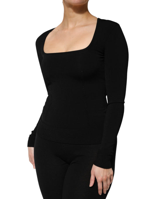 Dolce & Gabbana – Schwarzes Pullover-Oberteil mit eckigem Ausschnitt und langen Ärmeln
