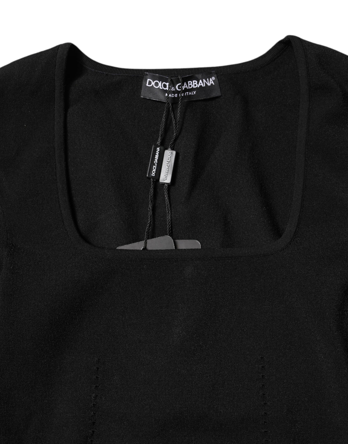 Dolce & Gabbana – Schwarzes Pullover-Oberteil mit eckigem Ausschnitt und langen Ärmeln