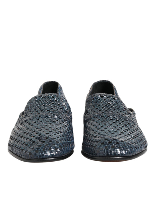 Dolce & Gabbana – Slipper aus gewebtem Leder in Blau