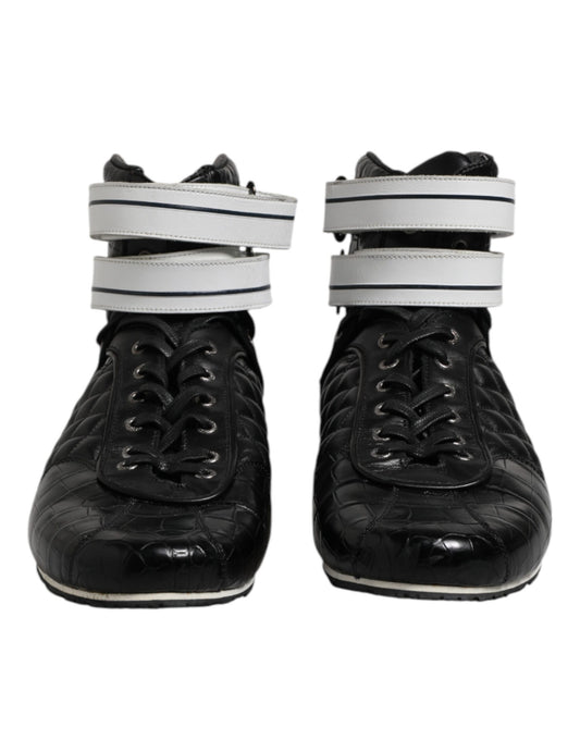 Dolce & Gabbana – Schwarze Sneakers mit gestepptem Leder und Schnürung