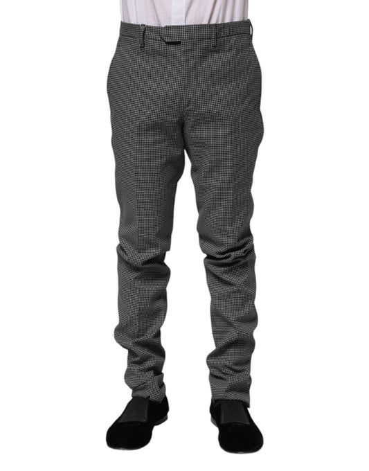 BENCIVENGA Schwarz-weiß karierte, schmal zulaufende Anzughose