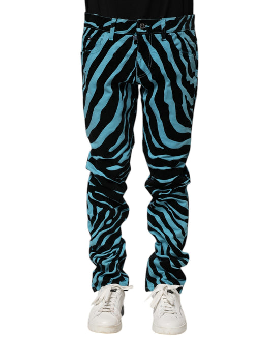 Dolce & Gabbana – Blau-schwarz gestreifte Skinny-Jeans