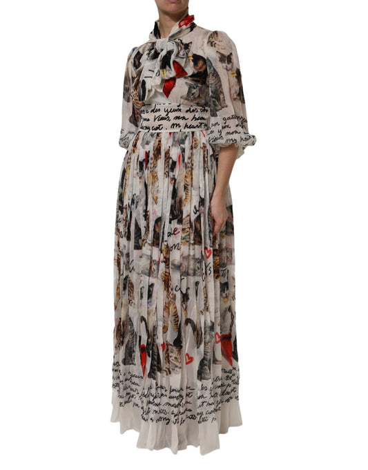 Dolce & Gabbana Mehrfarbiges Ascot-Maxikleid aus Seide mit Animalprint