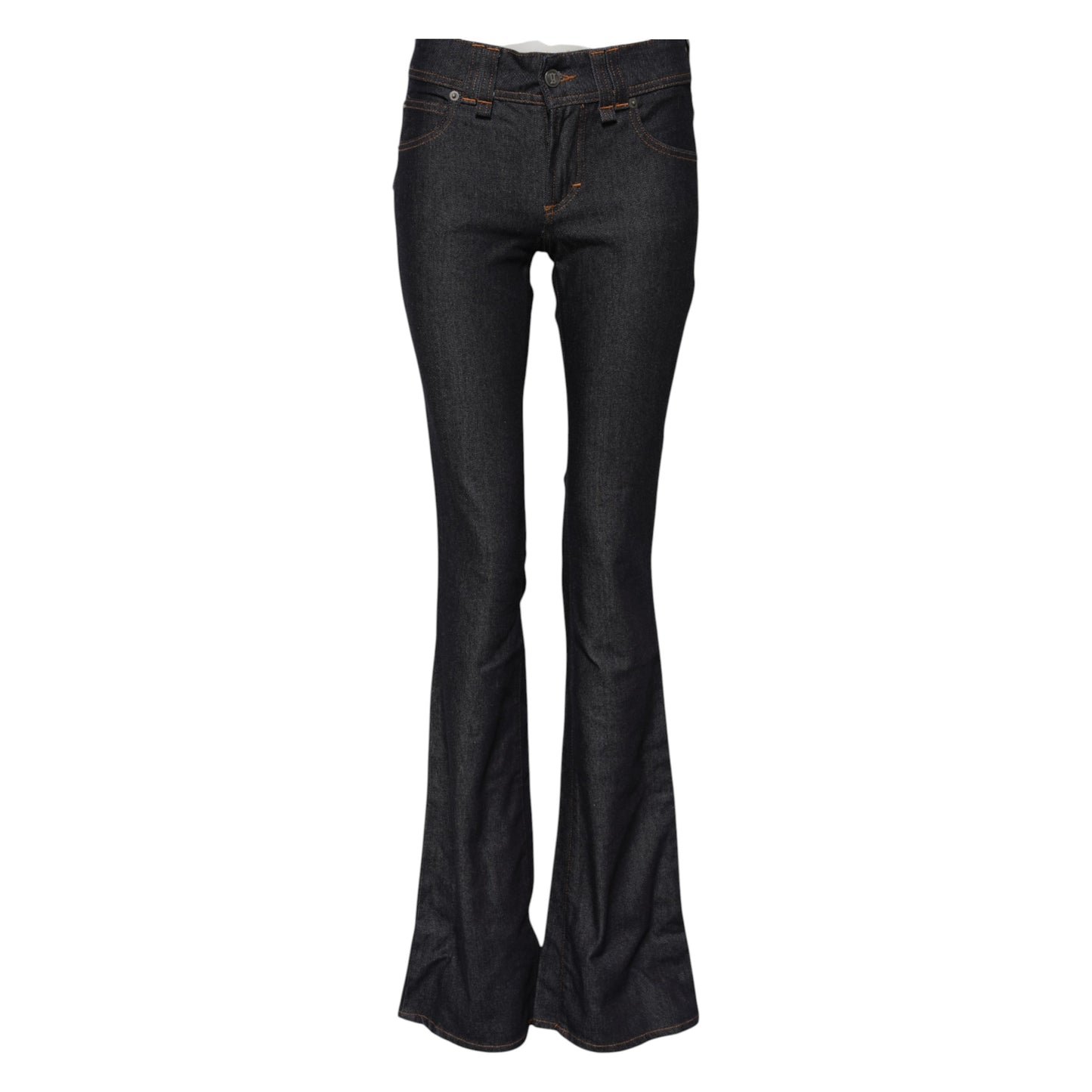 John Galliano – Blaue Jeans aus Baumwolle mit weitem Bein und mittlerer Taille