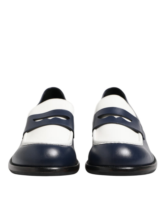 Dolce & Gabbana Black White Leather Slip On Loafers Men Dress Shoes