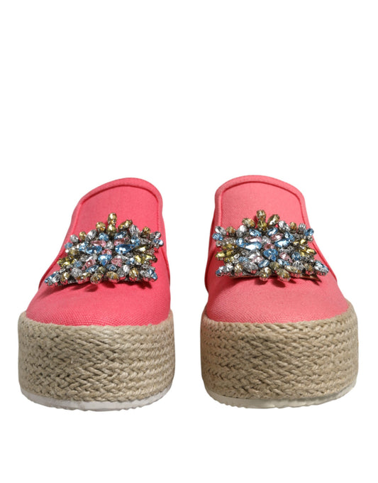 Twinset – Rosafarbene Slipper aus Canvas mit Kristallverzierung