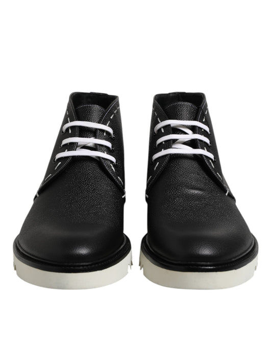 Dolce & Gabbana Schwarz Weiß Leder Stiefeletten Schuhe
