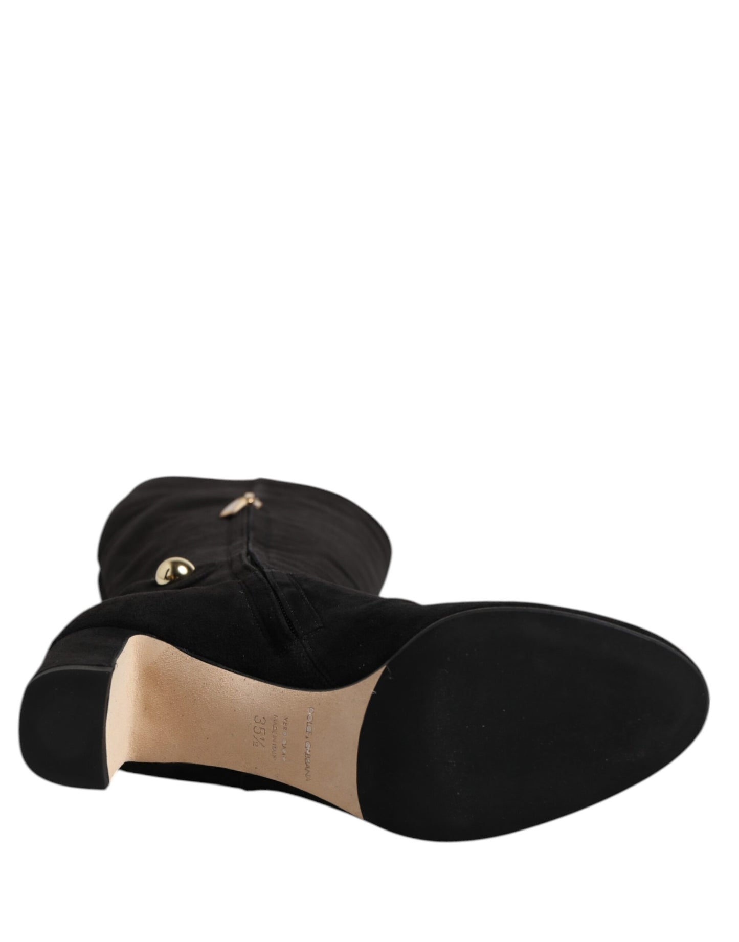 Dolce & Gabbana – Kniehohe Stiefel aus schwarzem Wildleder