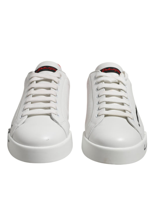 Dolce & Gabbana Weiß Rot Logo Low Top Leder Sneakers Schuhe