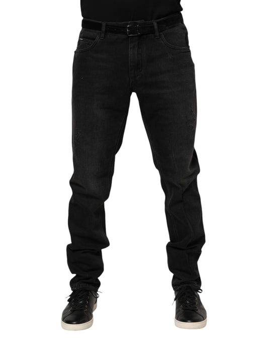 Dolce & Gabbana Black Cotton Logo Plaque Skinny Denim Jeans