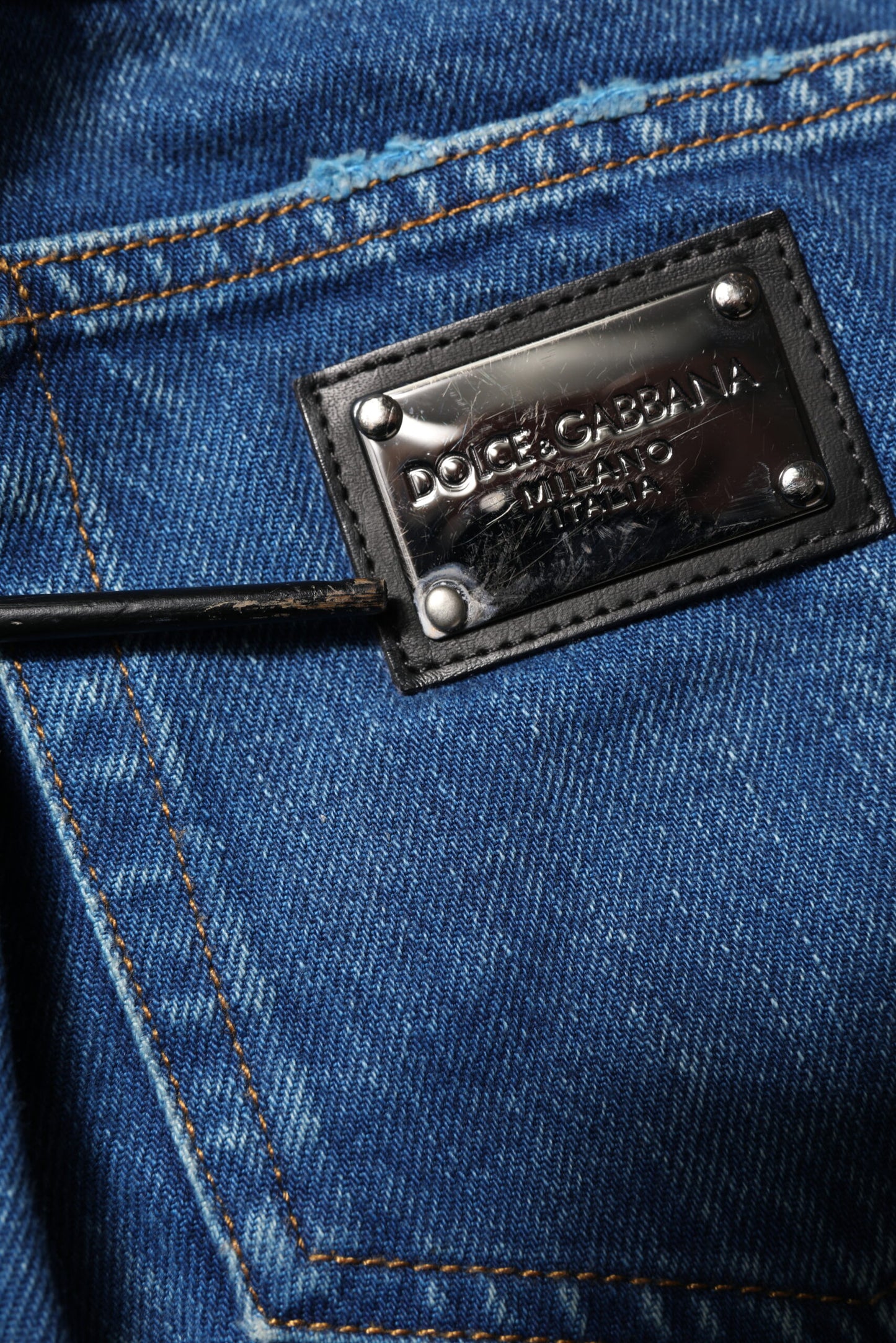 Dolce & Gabbana – Blaue Jeans aus Baumwoll-Denim mit Logo-Plakette