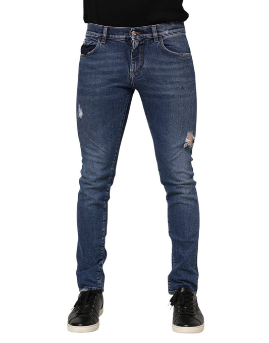 Dolce & Gabbana – Blaue Skinny-Jeans aus Baumwolle mit Logo-Schild für Herren