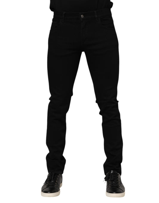 Dolce & Gabbana Dunkelblaue Jeans aus Baumwolle mit Logo-Plakette GOLD