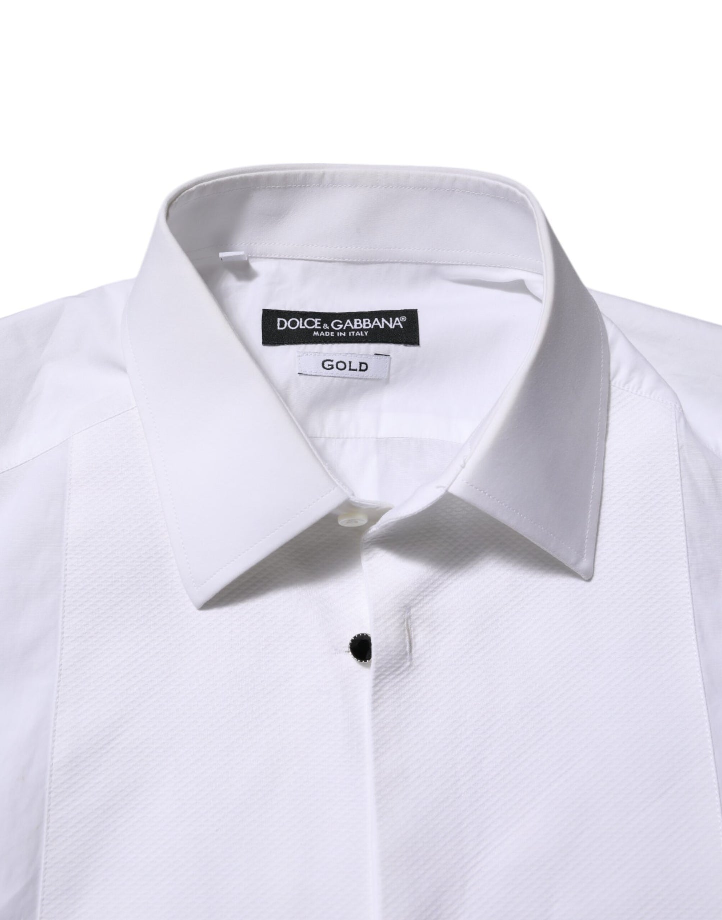 Dolce & Gabbana – Weißes, formelles Baumwoll-Popeline-Hemd mit GOLD-Latz