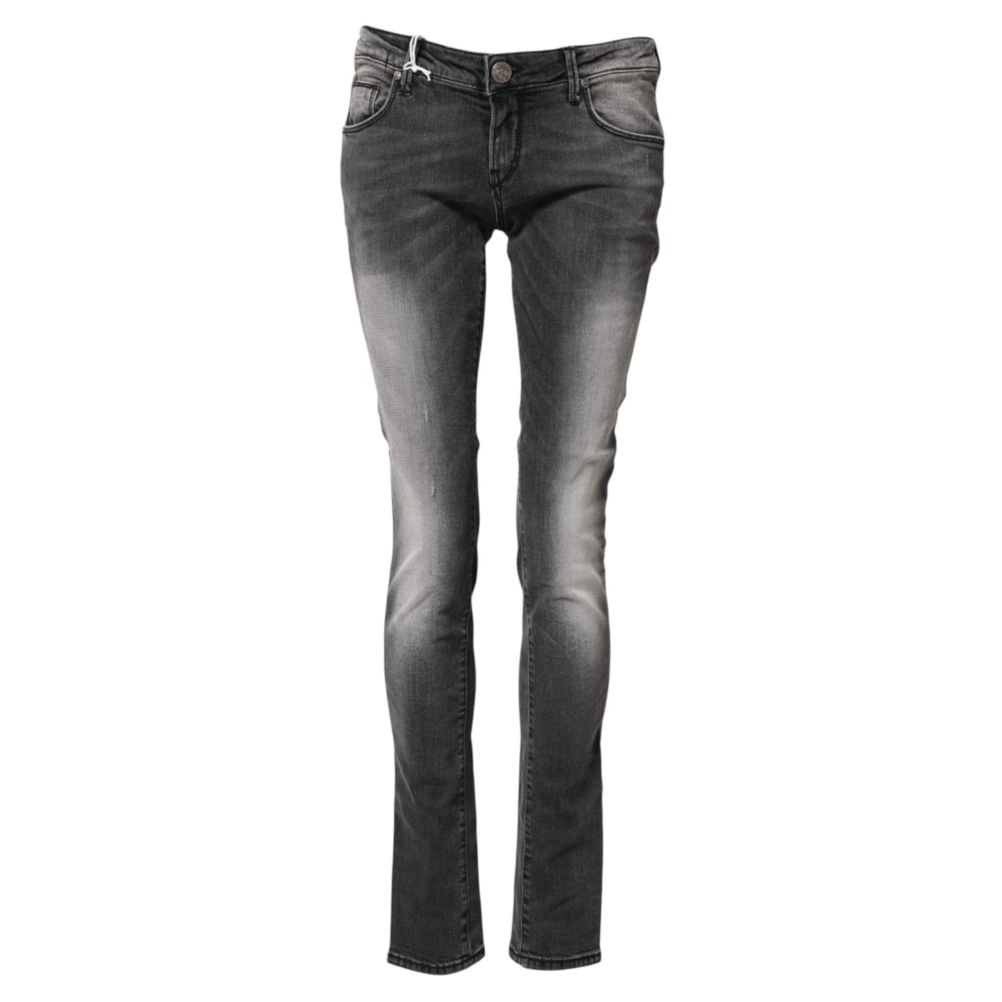 Acht Dunkelgraue Slim Fit Denim-Jeans aus Baumwolle mit niedriger Taille