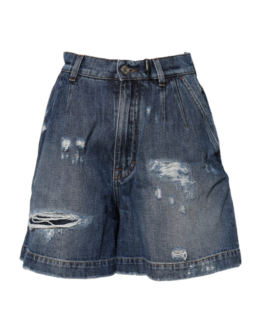 Dolce & Gabbana Blaue Bermudashorts aus zerfetztem Baumwolldenim