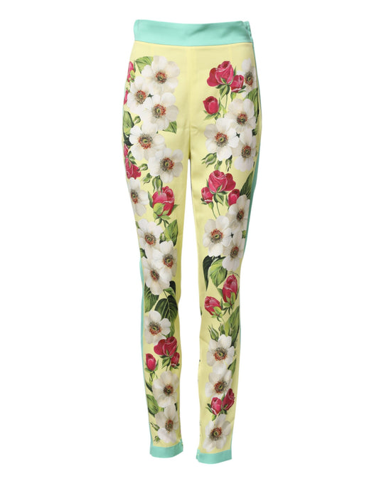 Dolce & Gabbana Leggings aus gelber Seide mit Blumenmuster