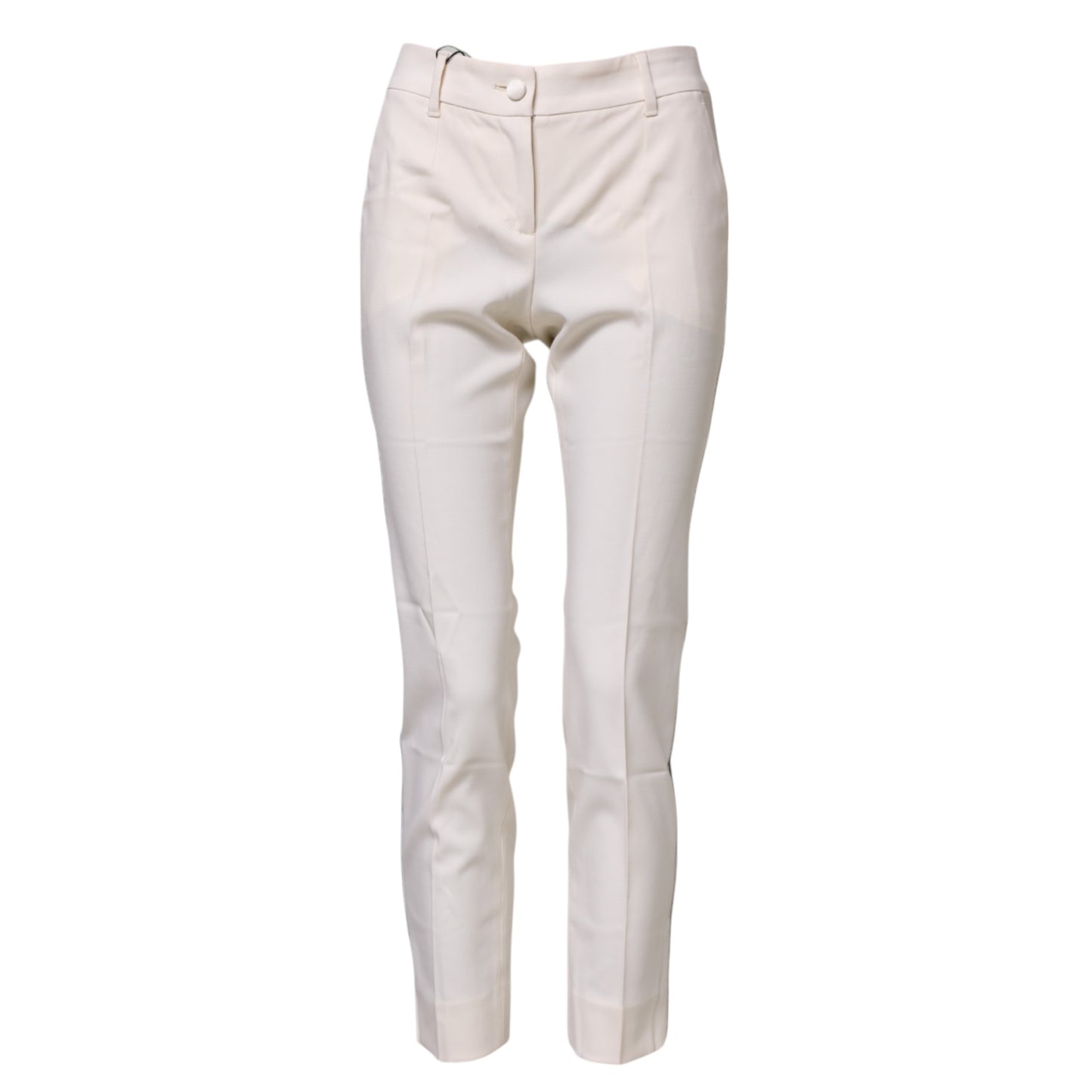 Dolce & Gabbana – Weiße, konische Hose aus Wolle mit hoher Taille