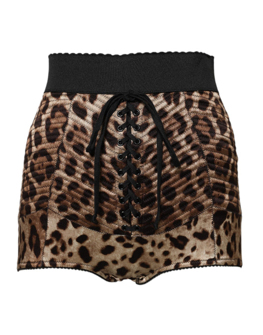 Dolce & Gabbana – Braune Hotpants-Shorts mit hoher Taille und Leopardenmuster
