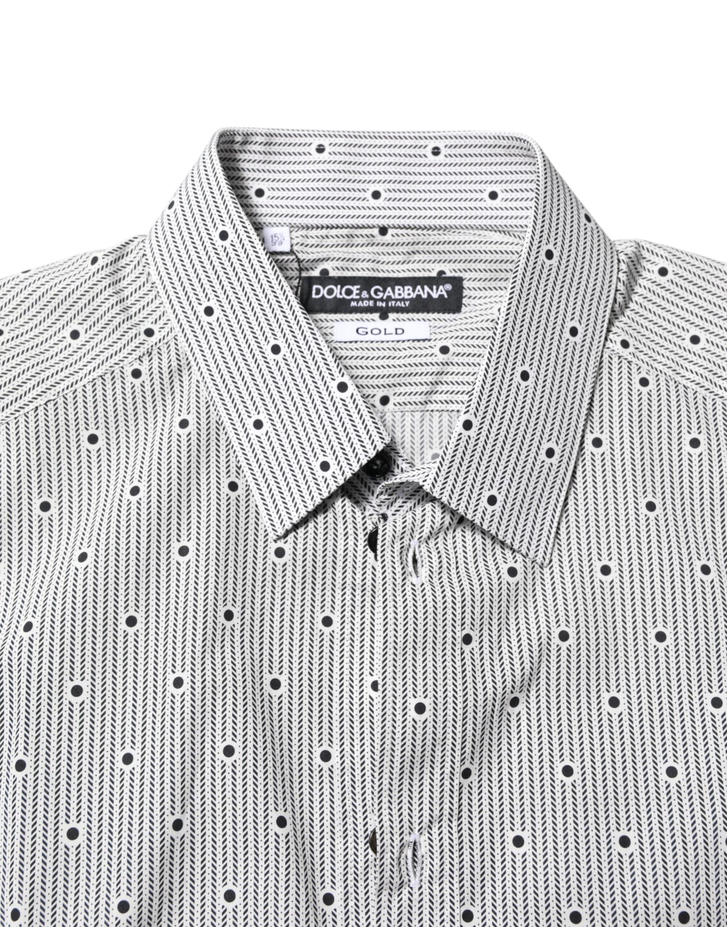Dolce & Gabbana Grau gepunktetes, halb tailliertes GOLD Herren-Formalhemd