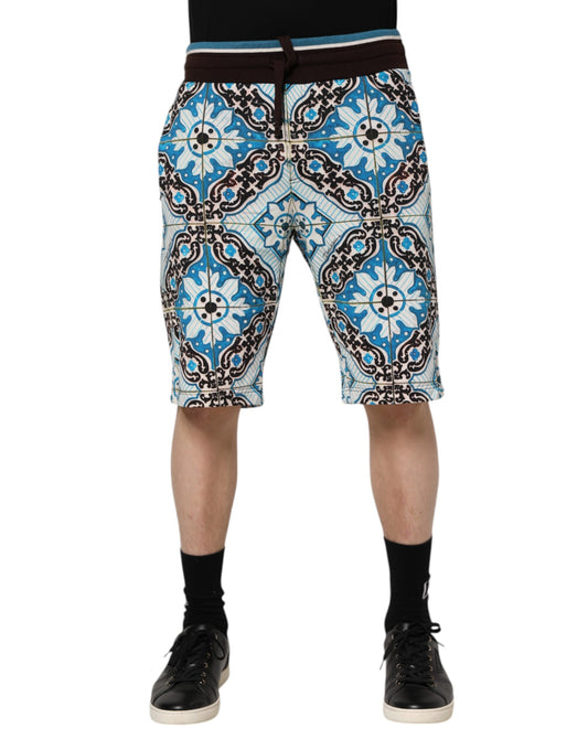Dolce & Gabbana Mehrfarbige Bermudashorts aus Baumwolle mit Maiolica-Print
