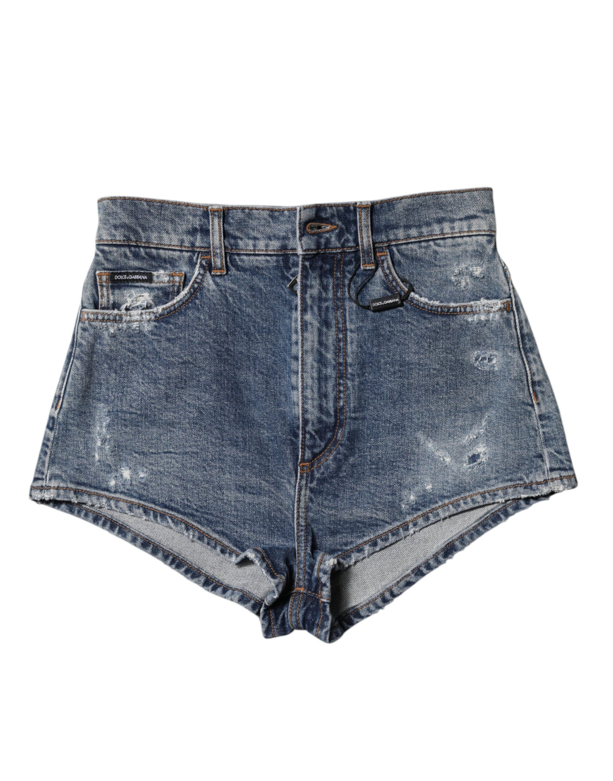 Dolce & Gabbana – Blaue Hotpants-Shorts aus zerfetztem Denim und Baumwolle