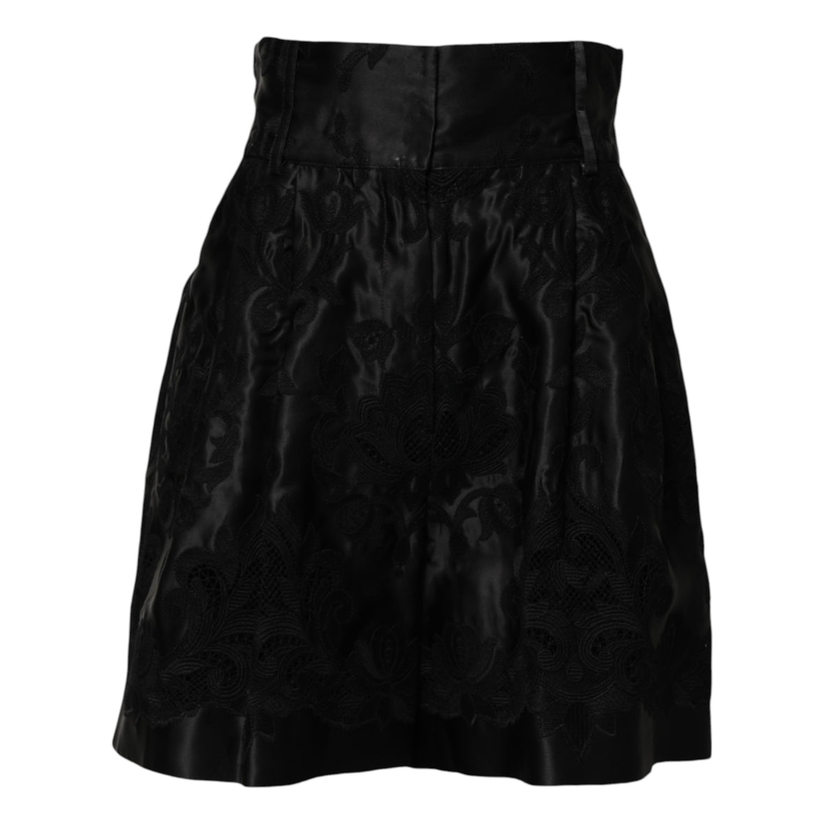 Dolce & Gabbana Schwarze Shorts aus Seide mit hoher Taille und Blumenstickerei
