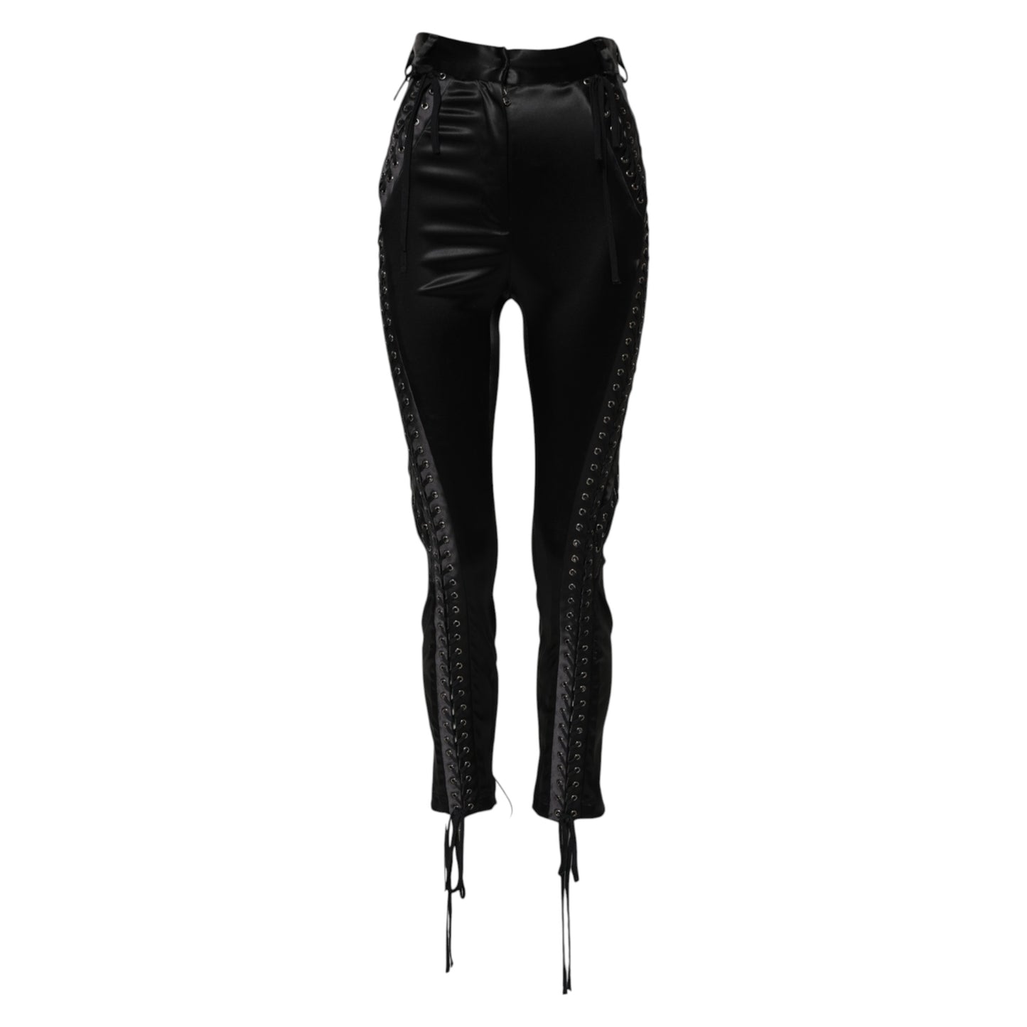 Dolce & Gabbana – Schwarze Skinny-Hose mit Spitzendetails und hoher Taille