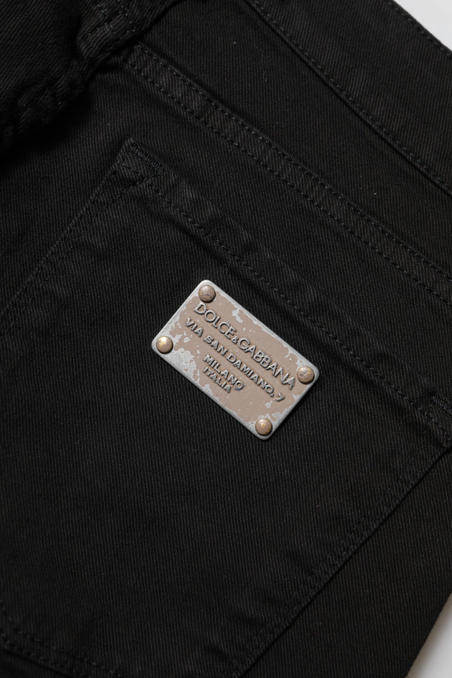 Dolce & Gabbana – Schwarze Skinny-Jeans aus Baumwoll-Denim mit Logo und mittlerer Taille