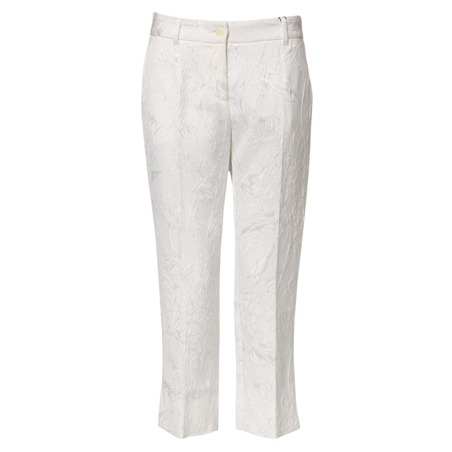 Dolce & Gabbana – Weiße Jacquardhose aus Baumwolle mit Blumenmuster