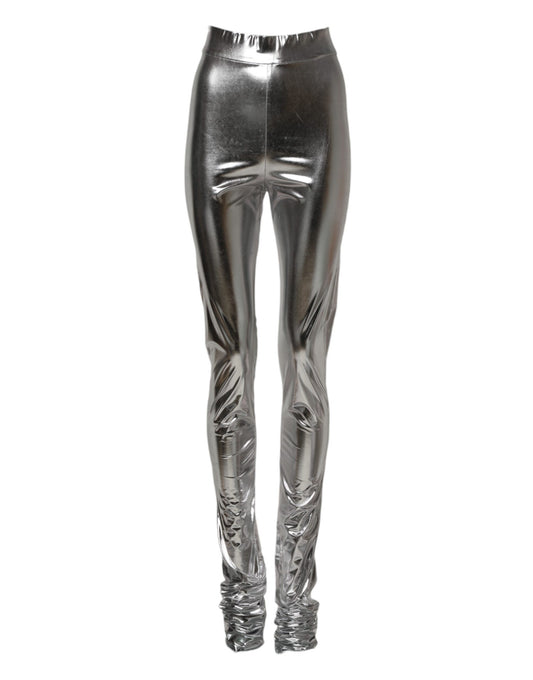 Dolce & Gabbana – Schmal geschnittene Leggings aus Polyester in Metallic-Silber