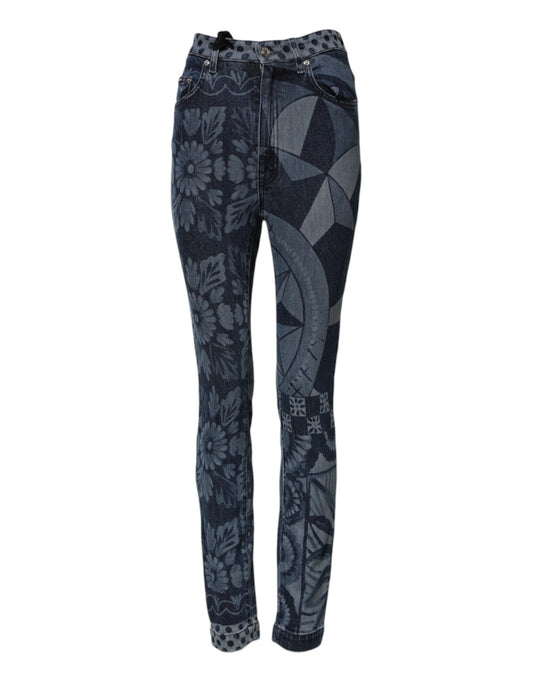Dolce & Gabbana – Blaue Skinny-Jeans aus Baumwolle mit grafischem Print